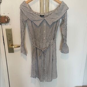 Bardot White and Blue stripe off the shoulder dress